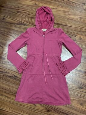 Y2K Juicy Couture Pink Ruffle-Trim Hooded Zip Dress